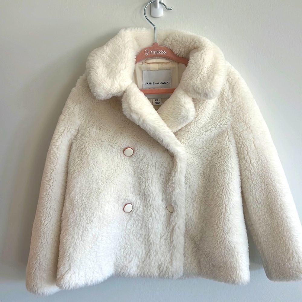 Janie and Jack Cream Faux Fur Coat